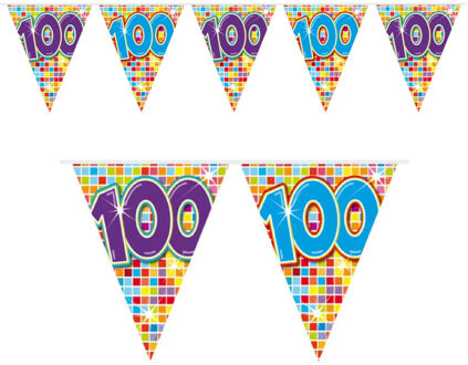 1x Mini vlaggenlijn feestversiering met leeftijd 100