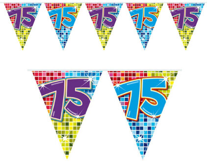 1x Mini vlaggenlijn feestversiering met leeftijd 75