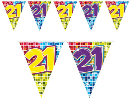 1x Mini vlaggenlijn / slinger verjaardag versiering 21 jaar Multi