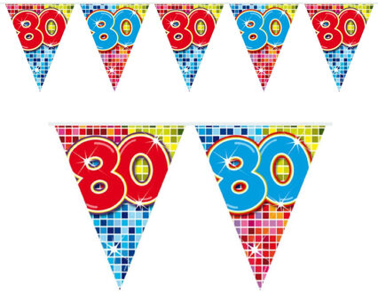 1x Mini vlaggenlijn / slinger verjaardag versiering 80 jaar Multi