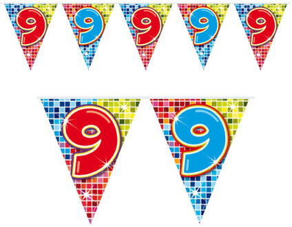 1x Mini vlaggenlijn / slinger verjaardag versiering 9 jaar Multi