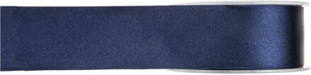 1x Navyblauwe satijnlint rollen 1,5 cm x 25 meter cadeaulint verpakkingsmateriaal - Cadeaulinten