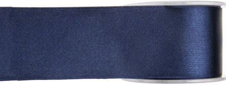 1x Navyblauwe satijnlint rollen 2,5 cm x 25 meter cadeaulint verpakkingsmateriaal - Cadeaulinten