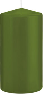 1x Olijfgroene cilinderkaarsen/stompkaarsen 8 x 15 cm 69 branduren
