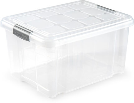 1x Opslagbakken/organizers met deksel 16 liter 40 cm transparant - Opbergbox Grijs