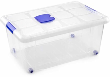 1x Opslagbakken/organizers met deksel 36 liter 59 cm transparant - Opbergbox