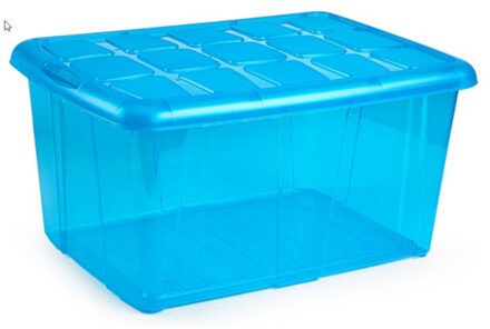 1x Opslagbakken/organizers met deksel 60 liter 63 x 46 x 32 transparant blauw - Opbergbox