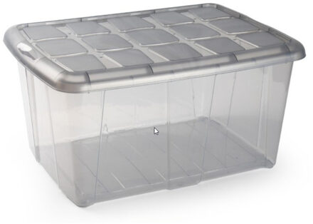 1x Opslagbakken/organizers met deksel 60 liter 63 x 46 x 32 transparant/grijs - Opbergbox