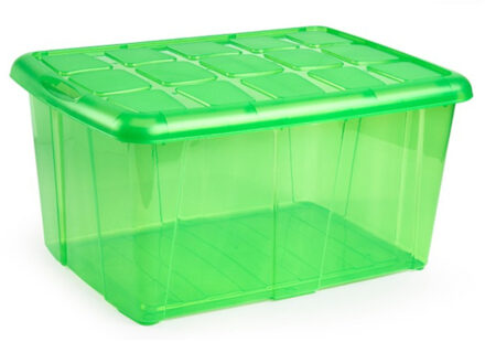 1x Opslagbakken/organizers met deksel 60 liter 63 x 46 x 32 transparant groen - Opbergbox