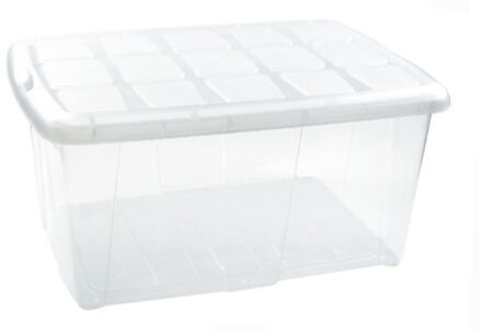 1x Opslagbakken/organizers met deksel 60 liter 63 x 46 x 32 transparant/wit - Opbergbox