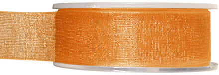 1x Oranje organzalint rollen 2,5 cm x 20 meter cadeaulint verpakkingsmateriaal - Cadeaulinten