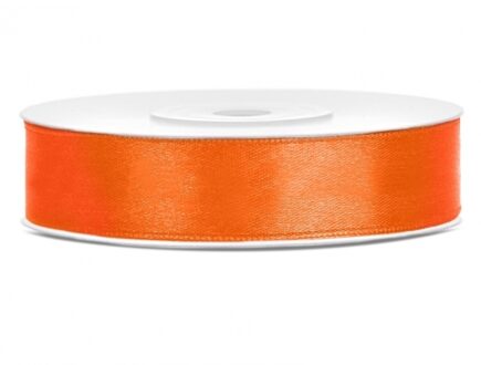 1x Oranje satijnlint rol 1,2 cm x 25 meter cadeaulint verpakkingsmateriaal - Cadeaulinten