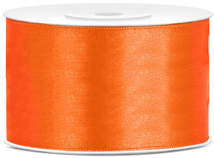 1x Oranje satijnlint rollen 3,8 cm x 25 meter cadeaulint verpakkingsmateriaal - Cadeaulinten