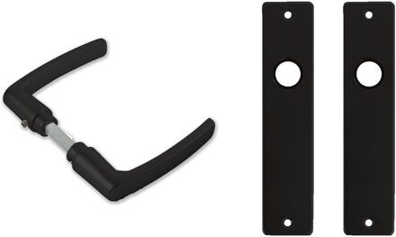 1x paar deurkrukset / deurgarnituur zwart met zwarte blokmodel deurklinken en deurschilden