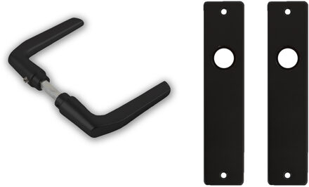 1x paar deurkrukset / deurgarnituur zwart met zwarte deurklinken en deurschilden