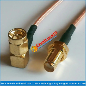1X Pcs SMA Male Right Angle 90 Degree to SMA Female O-ring Bulkhead Mount Nut Pigtail Jumper RG316 Cable 50 ohm Low Loss