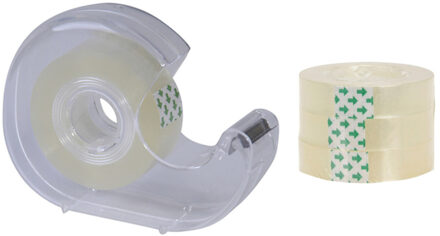 1x Plakband houders transparant met 4x plakband rolletjes