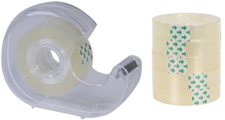 1x Plakband houders transparant met 6x plakband rolletjes - Kantoorartikelen - Schoolartikelen - Hobby benodigdheden - Plakbandrollers - Plakbandhouders - Plakband handdispensers
