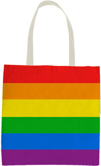 1x Polyester boodschappentasje/shopper regenboog/rainbow/pride vlag voor volwassenen en kids Multi