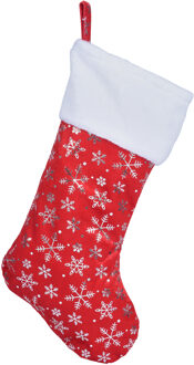 1x Rode kerstsokken met sneeuwvlokken opdruk 42 cm - Kerstsokken Rood