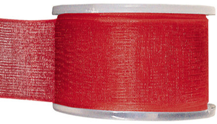 1x Rode organzalint rollen 4 cm x 20 meter cadeaulint verpakkingsmateriaal - Cadeaulinten Rood