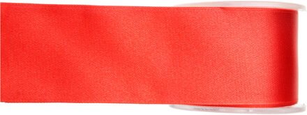 1x Rode satijnlint rollen 2,5 cm x 25 meter cadeaulint verpakkingsmateriaal - Cadeaulinten Rood