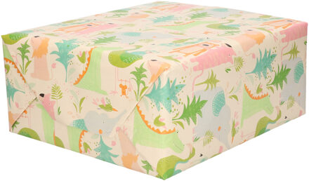 1x Rol inpakpapier pastel tinten jungle dieren thema 200 x 70 cm - Cadeaupapier