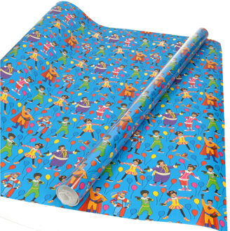 1x Rollen inpakpapier/cadeaupapier Club van Sinterklaas blauw 200 x 70 cm - Cadeaupapier/inpakpapier voor 5 december pakjesavond