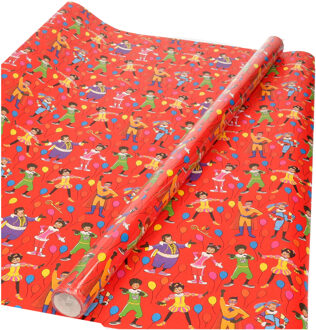 1x Rollen inpakpapier/cadeaupapier Club van Sinterklaas rood 200 x 70 cm - Cadeaupapier/inpakpapier voor 5 december pakjesavond