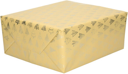 1x Rollen inpakpapier/cadeaupapier Kerst print beige/gouden kerstbomen 250 x 70 cm luxe kwaliteit - Cadeaupapier