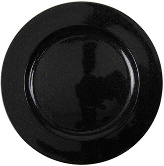 1x Ronde kaarsenborden/onderborden zwart glitter 33 cm