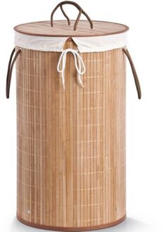 1x Ronde luxe wasgoedmanden van bamboe hout 35 x 60 cm - Wasmanden Bruin