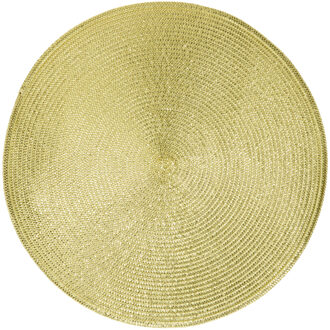 1x Ronde placemats glimmend goud 38 cm geweven/gevlochten