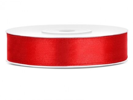 1x Rood satijnlint rol 1,2 cm x 25 meter cadeaulint verpakkingsmateriaal - Cadeaulinten