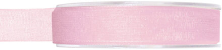 1x Roze organzalint rollen 1,5 cm x 20 meter cadeaulint verpakkingsmateriaal - Cadeaulinten