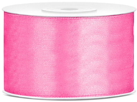 1x Roze satijnlint rollen 3,8 cm x 25 meter cadeaulint verpakkingsmateriaal - Cadeaulinten