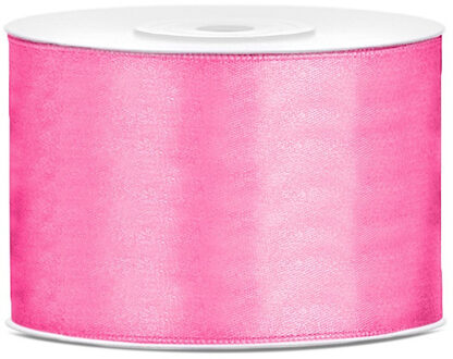 1x Roze satijnlint rollen 5 cm x 25 meter cadeaulint verpakkingsmateriaal - Cadeaulinten