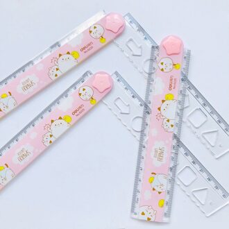 1X Roze Stijl Schaapje 30 Cm Draaien Vouw Meten Rechte Liniaal Tekening Briefpapier