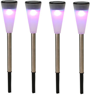 1x RVS Buitenlampen/tuinlampen LED stekers solar verlichting 36 cm gekleurd - Prikspotjes Multikleur