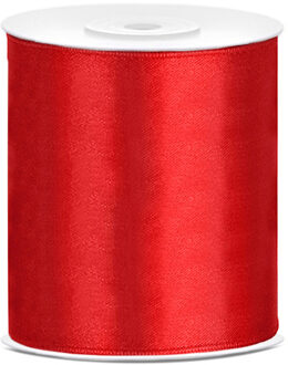 1x Satijnlint rood rol 10 cm x 25 meter cadeaulint verpakkingsmateriaal - Cadeaulinten