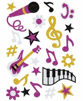 1x set muziek glitter stickers - Stickers Multikleur