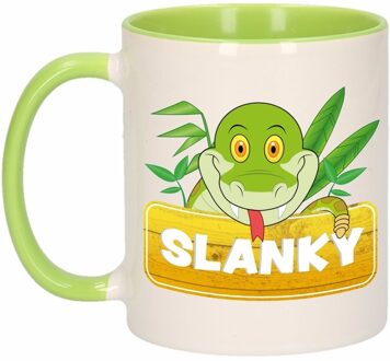 1x Slanky beker / mok - groen met wit - 300 ml keramiek - slangen bekers Multikleur