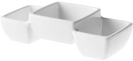 1x Snack/serveerschaaltje 3-vaks 14 x 6 cm melamine 150 ml - Snack en tapasschalen Wit