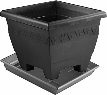 1x stuks antraciet grijze plantenbakken/bloembakken met onderschaal 40 x 40 x 31.5 cm