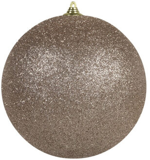 1x stuks Champagne grote kerstballen met glitter kunststof 18 cm