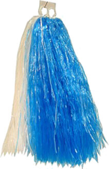 1x Stuks cheerball/pompom - blauw/wit - met ringgreep - 33 cm - Cheerleader verkleed accessoires