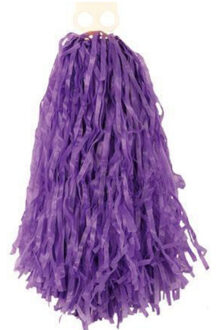 1x Stuks cheerball/pompom paars met ringgreep 28 cm - Verkleedattributen
