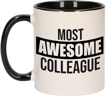 1x stuks collega cadeau mok / beker zwart most awesome colleague - feest mokken Multikleur