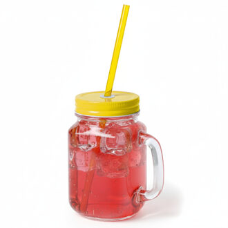 1x stuks drink potjes van glas Mason Jar gele deksel 500 ml - Drinkbekers