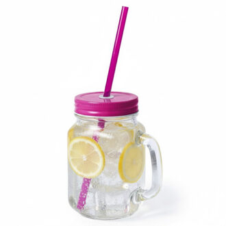 1x stuks Drink potjes van glas Mason Jar roze deksel 500 ml - Drinkbekers